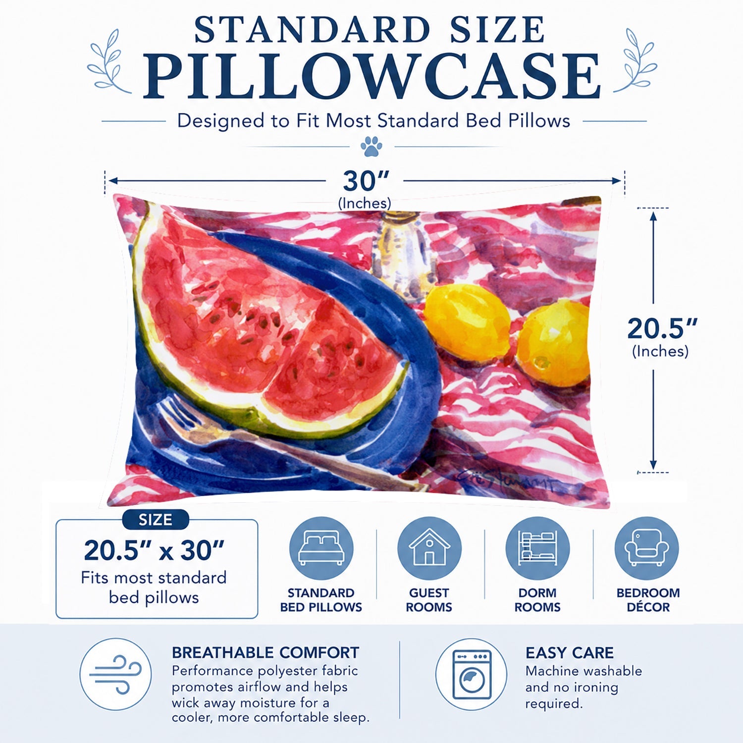 Watermelon Standard Pillowcase Lightweight Super Soft Easy Care Decorative Artwork Pillowcase, Standard
