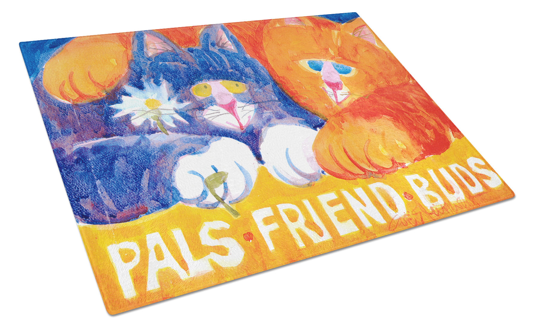 Cats Pals Friends Buds Cutting Board Tempered Glass Kitchen Cutting Surface, Heat Resistant Chopping, Non-Slip Feet, Food Prep & Serving
