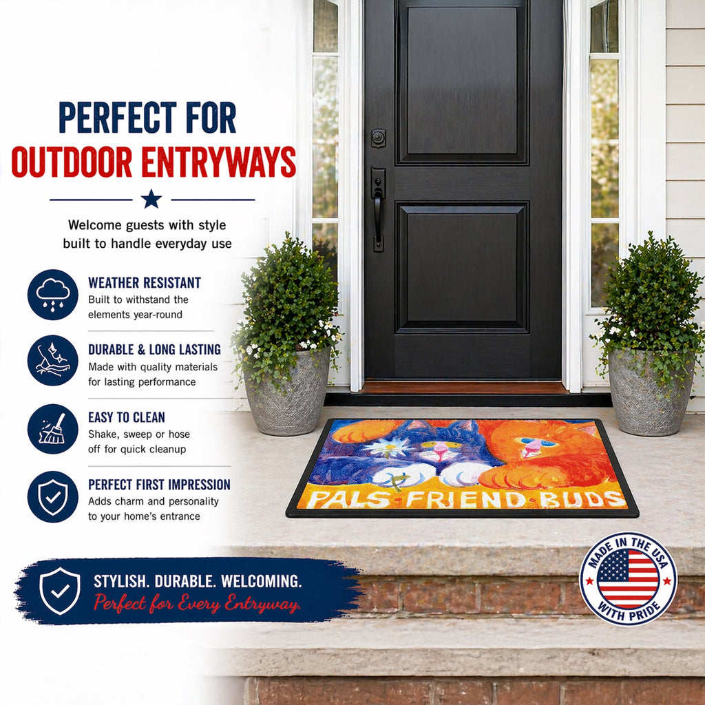 Cats Pals Friends Buds Doormat Indoor Outdoor 18H X 27W Front Door Mat Rugs for Entryway, Non Slip Washable