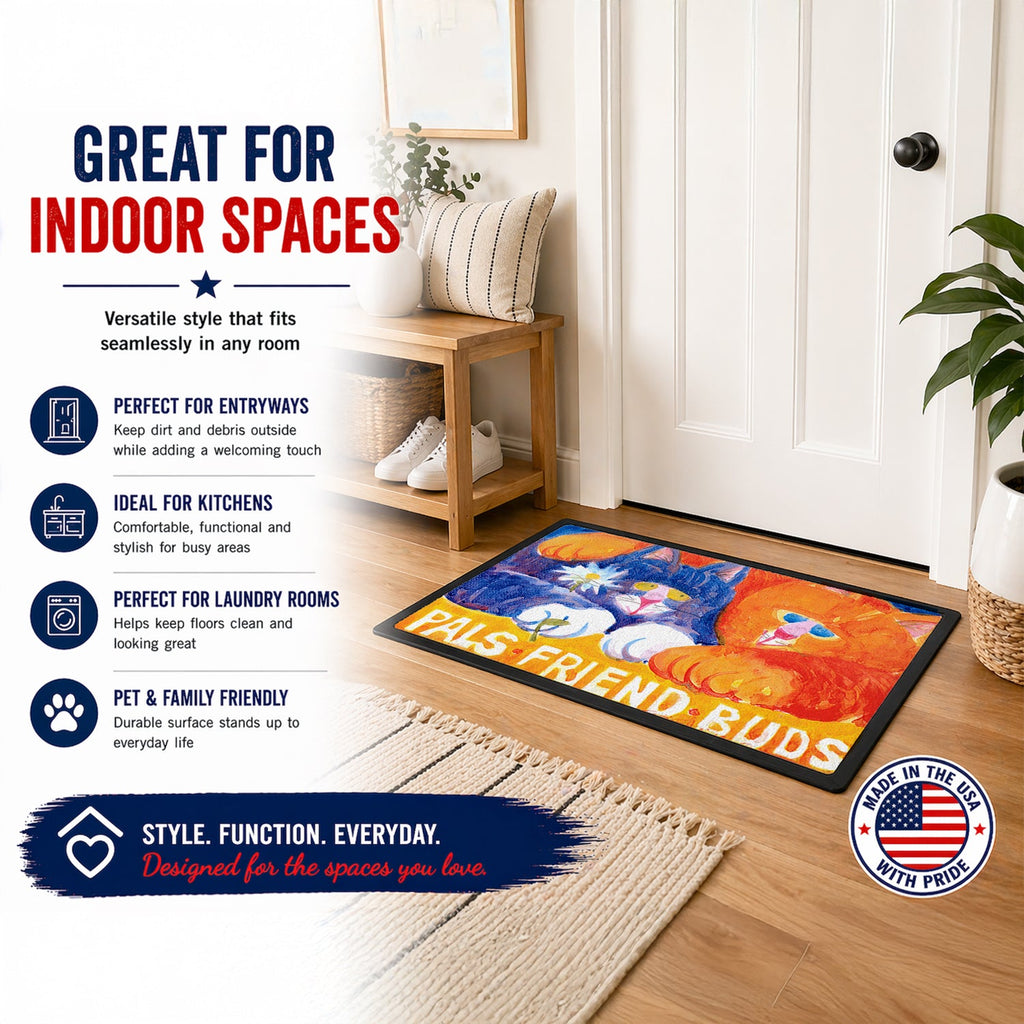 Cats Pals Friends Buds Doormat Indoor Outdoor 18H X 27W Front Door Mat Rugs for Entryway, Non Slip Washable