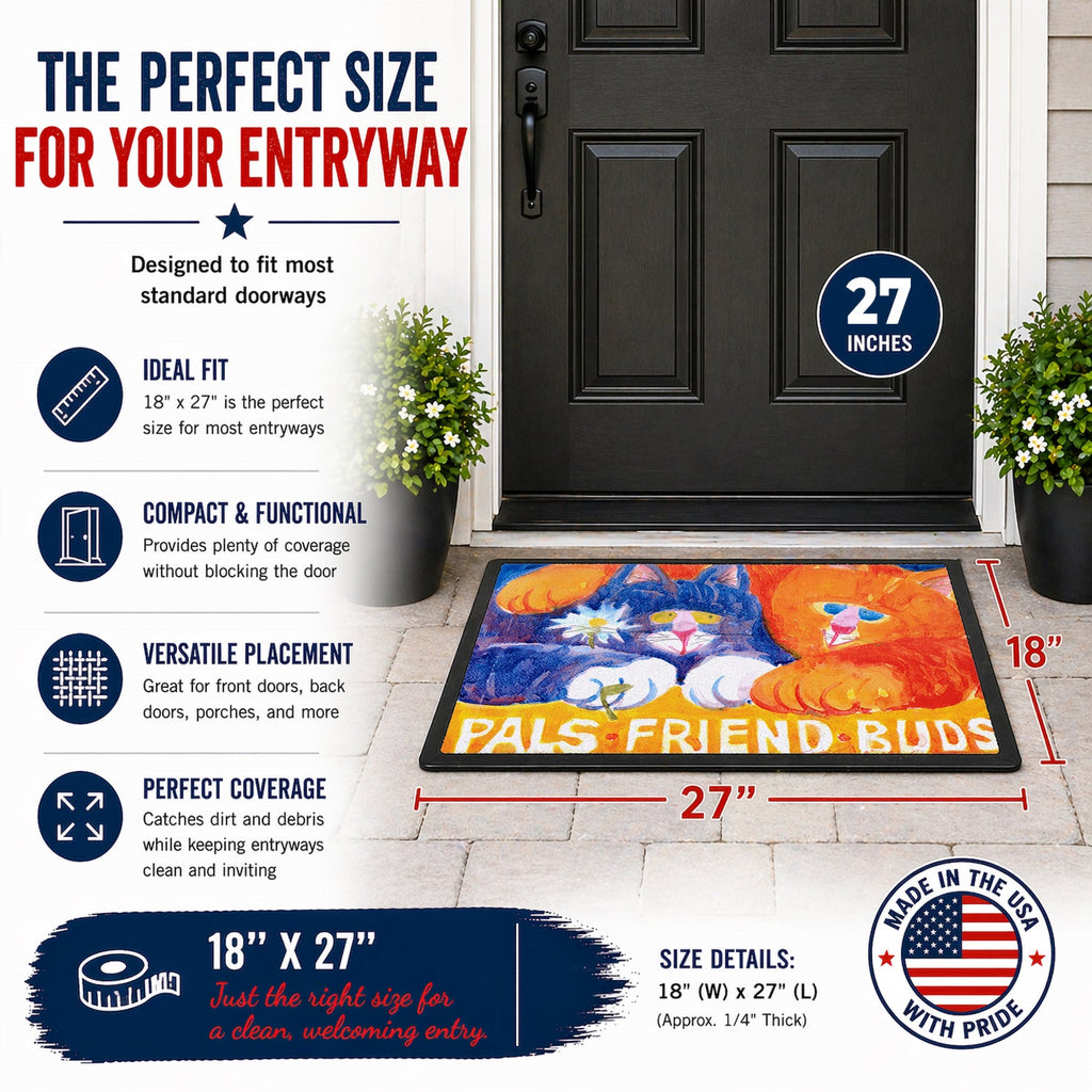Cats Pals Friends Buds Doormat Indoor Outdoor 18H X 27W Front Door Mat Rugs for Entryway, Non Slip Washable