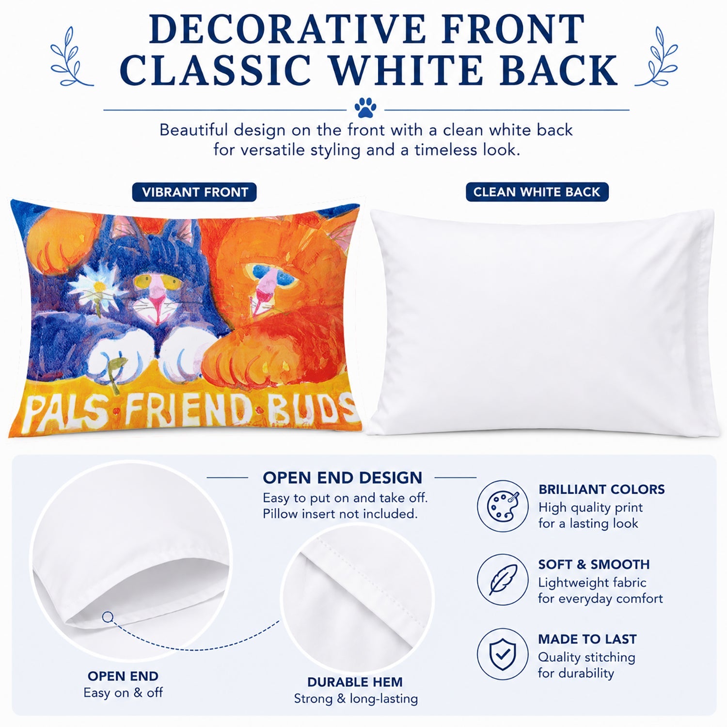 Cats Pals Friends Buds Standard Pillowcase Lightweight Super Soft Easy Care Decorative Artwork Pillowcase, Standard