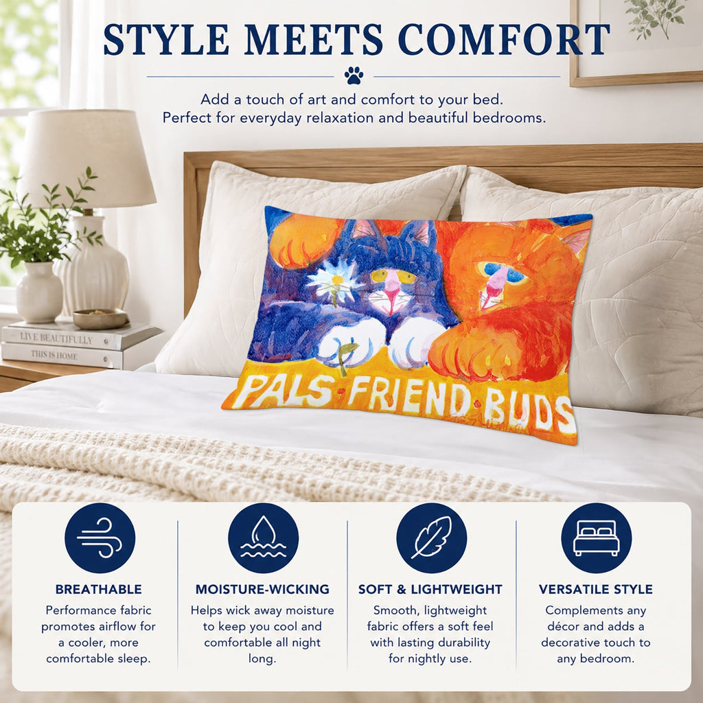 Cats Pals Friends Buds Standard Pillowcase Lightweight Super Soft Easy Care Decorative Artwork Pillowcase, Standard