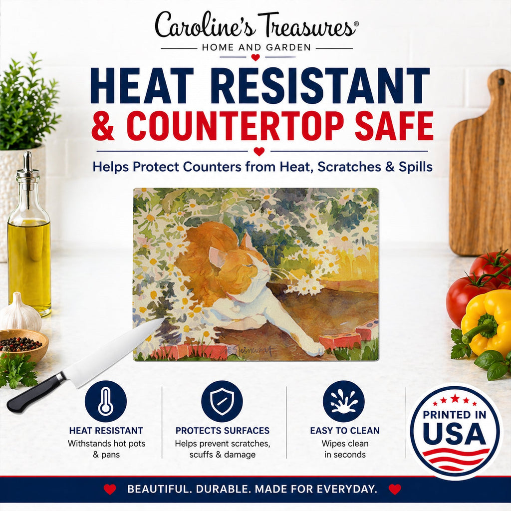 Cat Cutting Board Tempered Glass Kitchen Cutting Surface, Heat Resistant Chopping, Non-Slip Feet, Food Prep & Serving