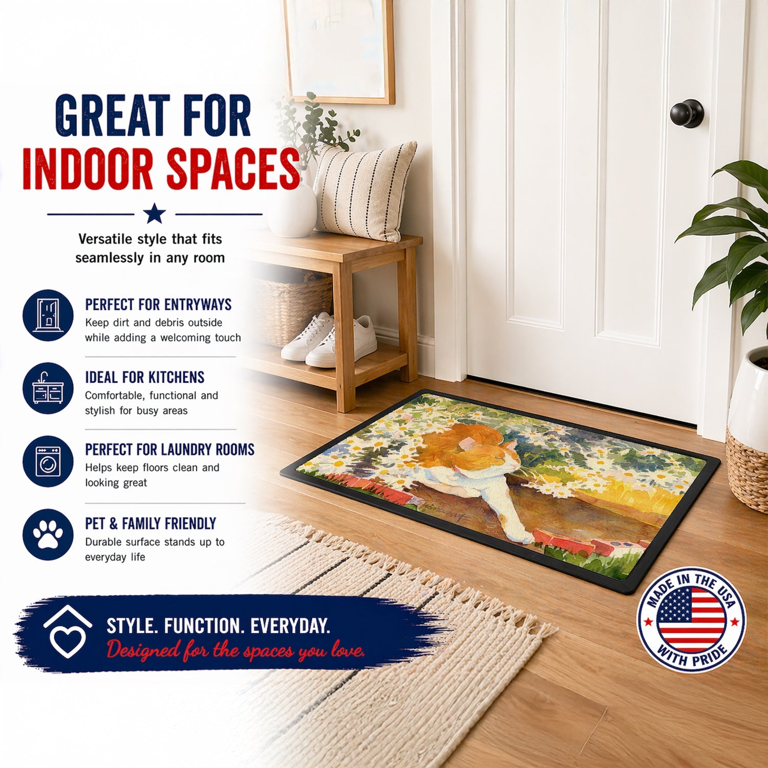 Cat Doormat Indoor Outdoor 18H X 27W Front Door Mat Rugs for Entryway, Non Slip Washable