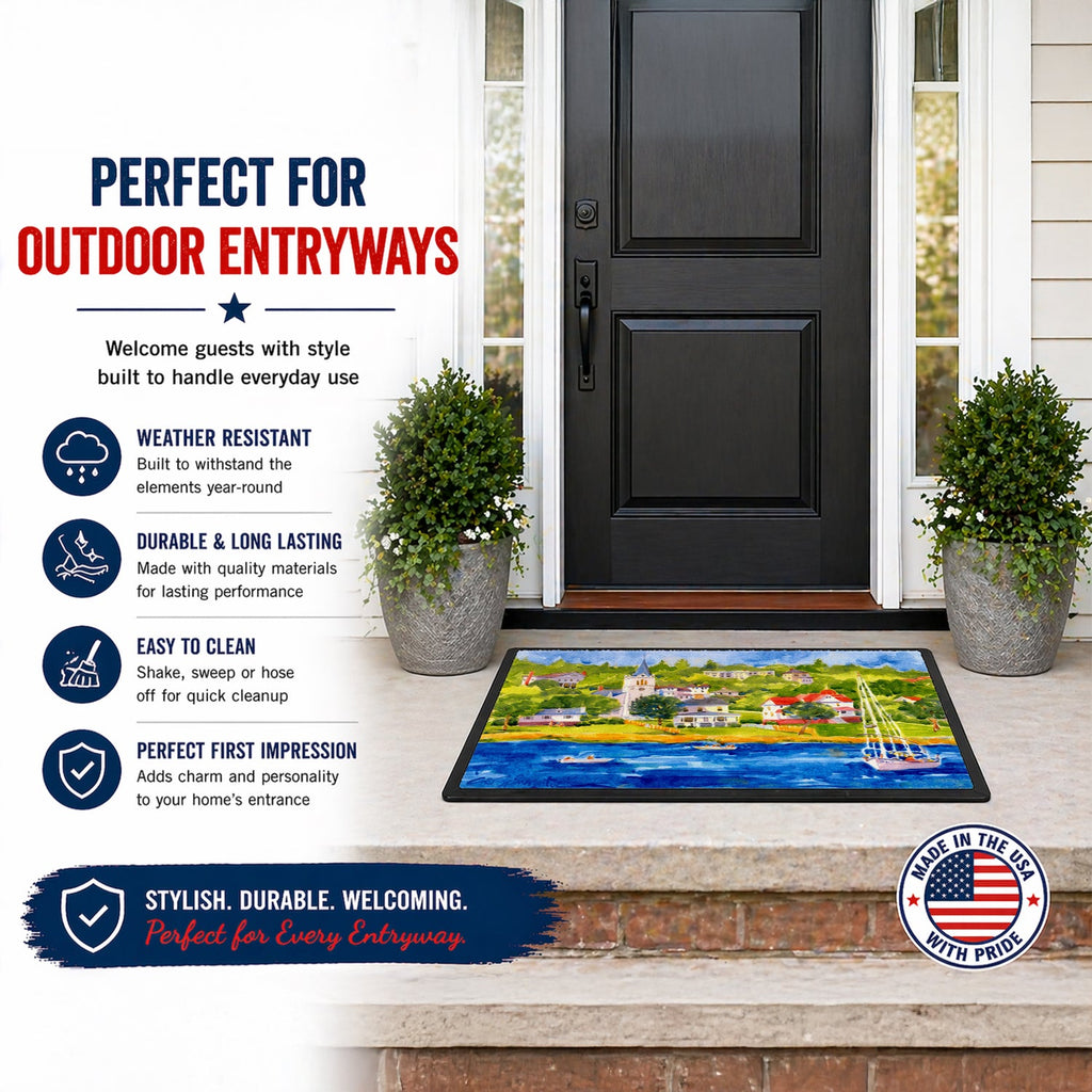 Harbour Scene with Sailboat Doormat Indoor Outdoor 24H X 36W Front Door Mat Rugs for Entryway, Non Slip Washable Low Pile,