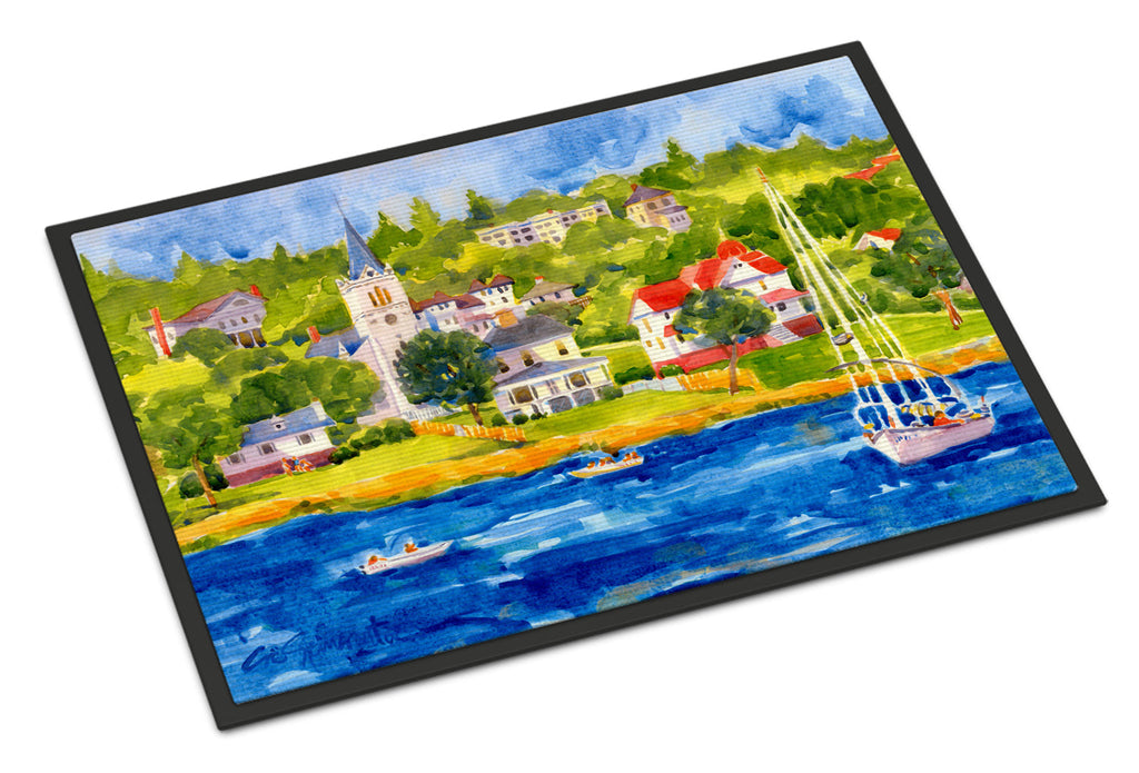 Harbour Scene with Sailboat Doormat Indoor Outdoor 24H X 36W Front Door Mat Rugs for Entryway, Non Slip Washable Low Pile,