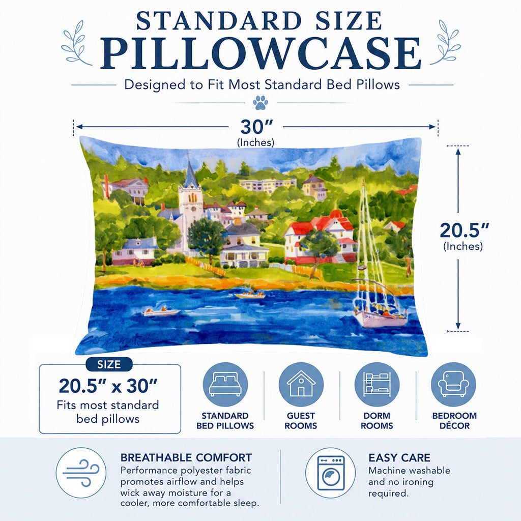 Harbour Scene with Sailboat Standard Pillowcase Lightweight Super Soft Easy Care Decorative Artwork Pillowcase, Standard