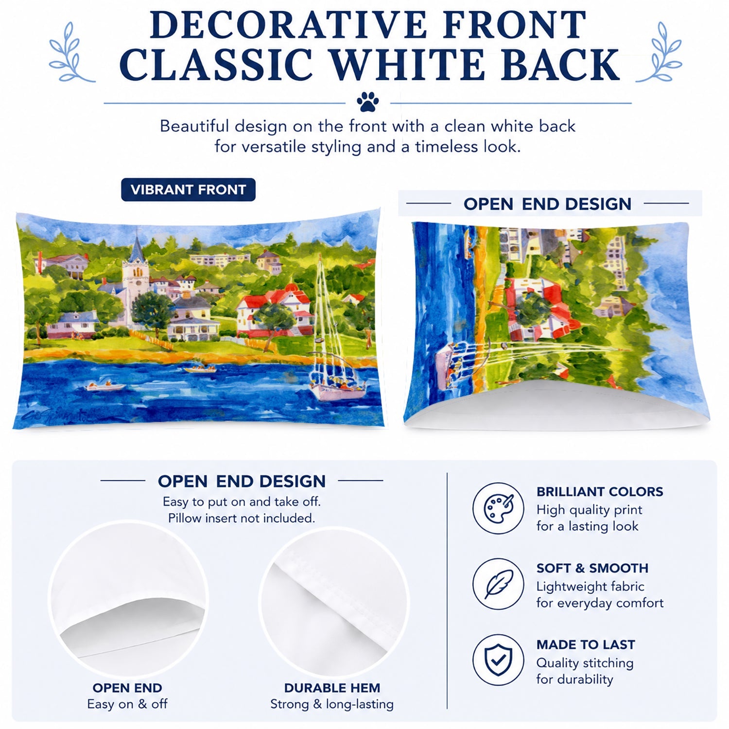 Harbour Scene with Sailboat Standard Pillowcase Lightweight Super Soft Easy Care Decorative Artwork Pillowcase, Standard