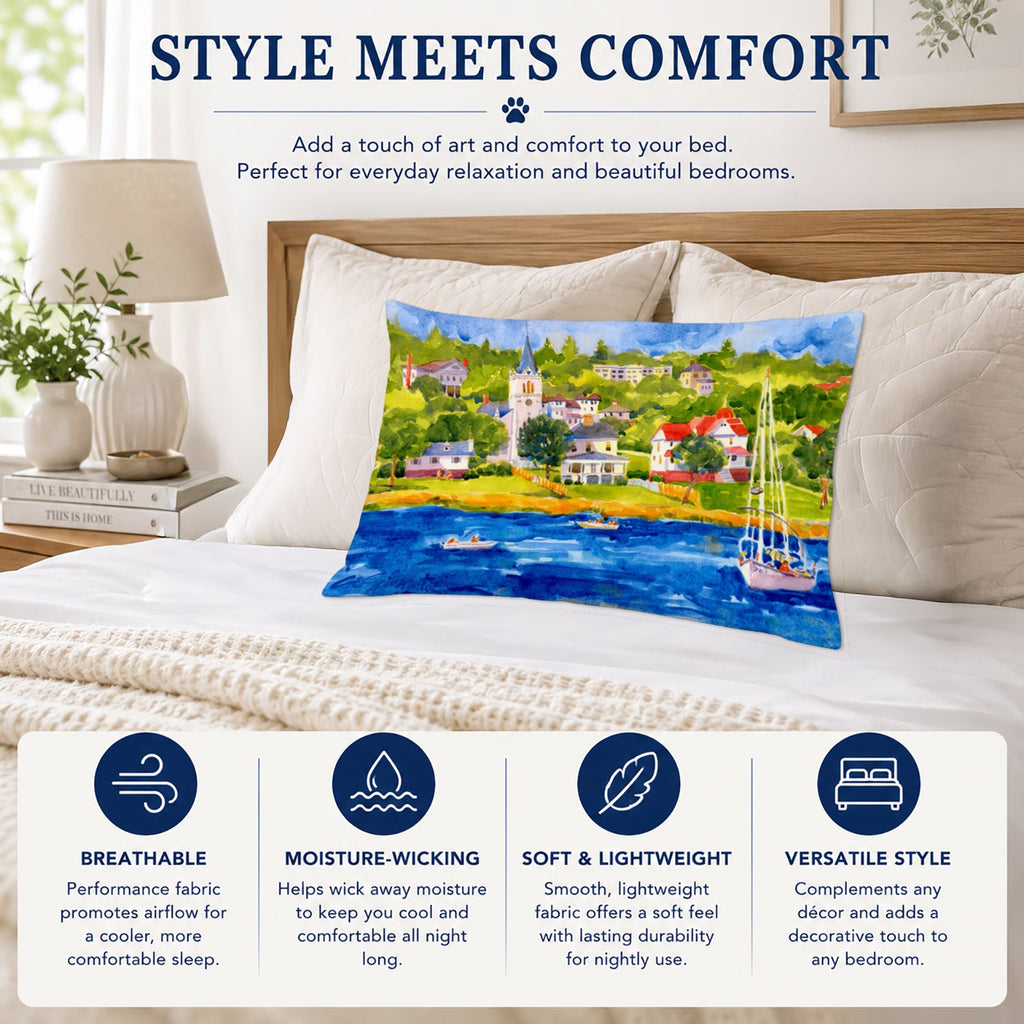 Harbour Scene with Sailboat Standard Pillowcase Lightweight Super Soft Easy Care Decorative Artwork Pillowcase, Standard