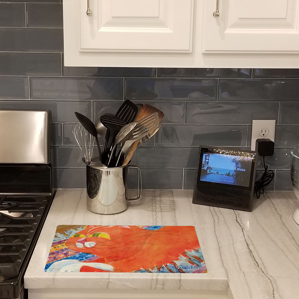 Cat Cutting Board Tempered Glass Kitchen Cutting Surface, Heat Resistant Chopping, Non-Slip Feet, Food Prep & Serving