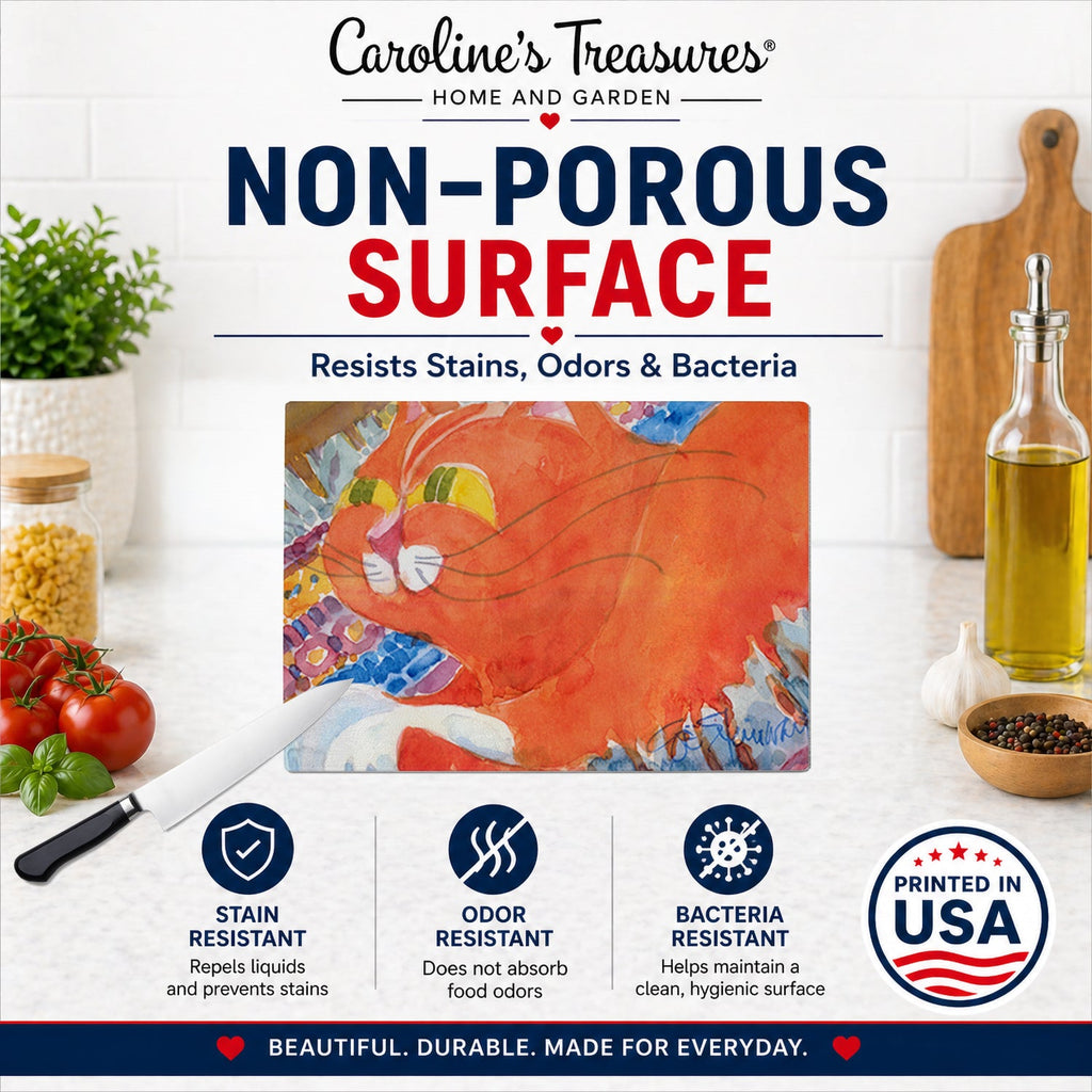 Cat Cutting Board Tempered Glass Kitchen Cutting Surface, Heat Resistant Chopping, Non-Slip Feet, Food Prep & Serving