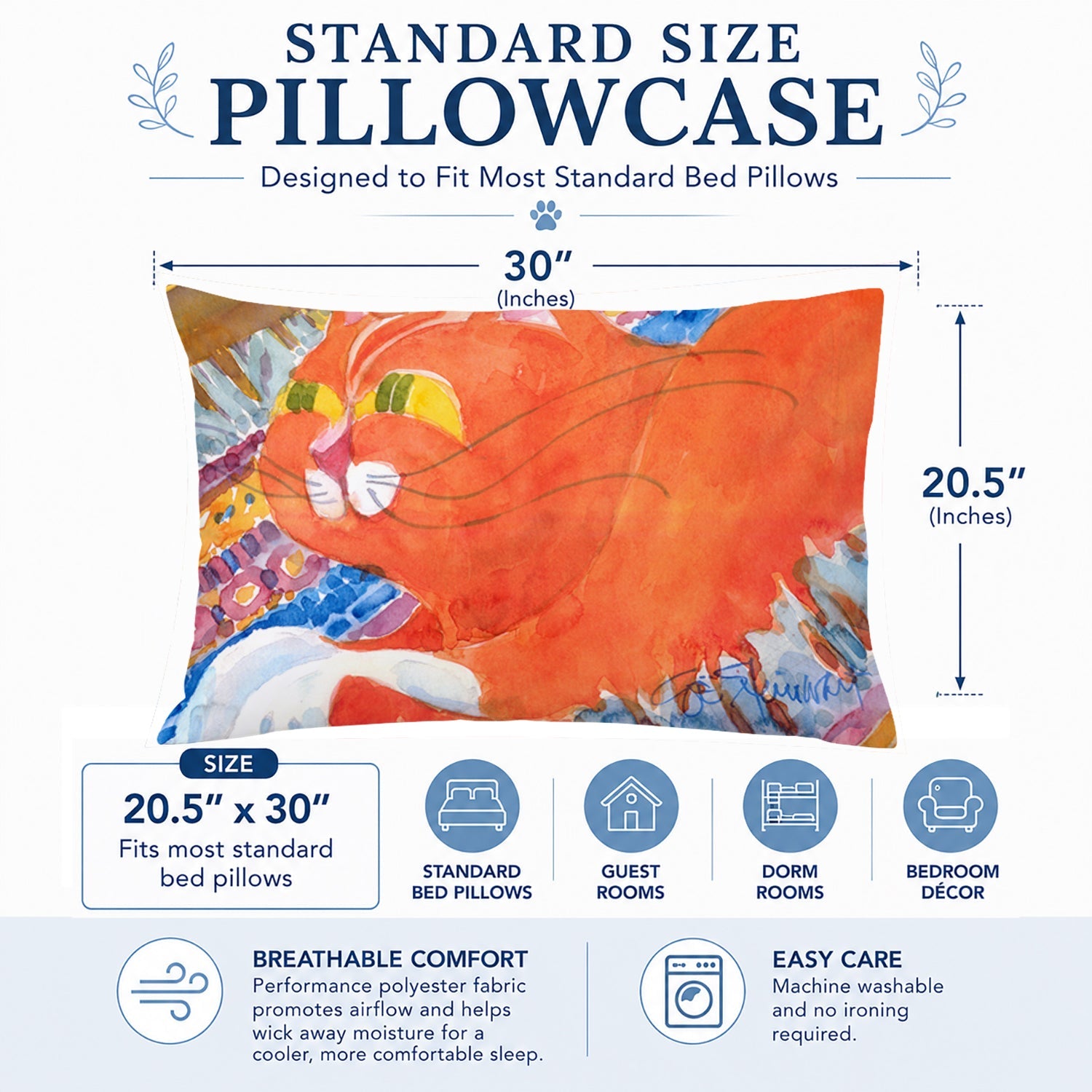 Cat Standard Pillowcase Lightweight Super Soft Easy Care Decorative Artwork Pillowcase, Standard