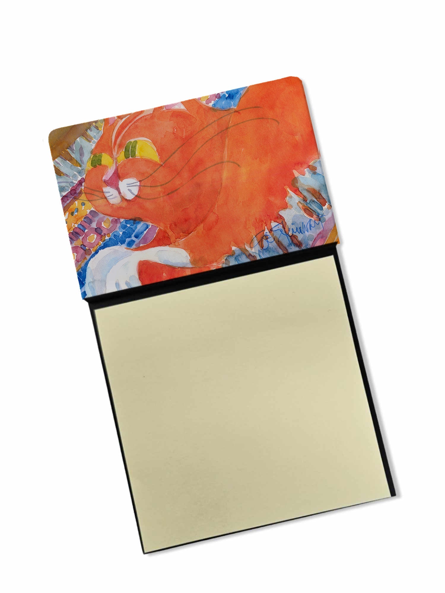 Cat Watercolor Sticky Note Holder Refillable Dispenser Desk Accessory 3x3 Pad Gift