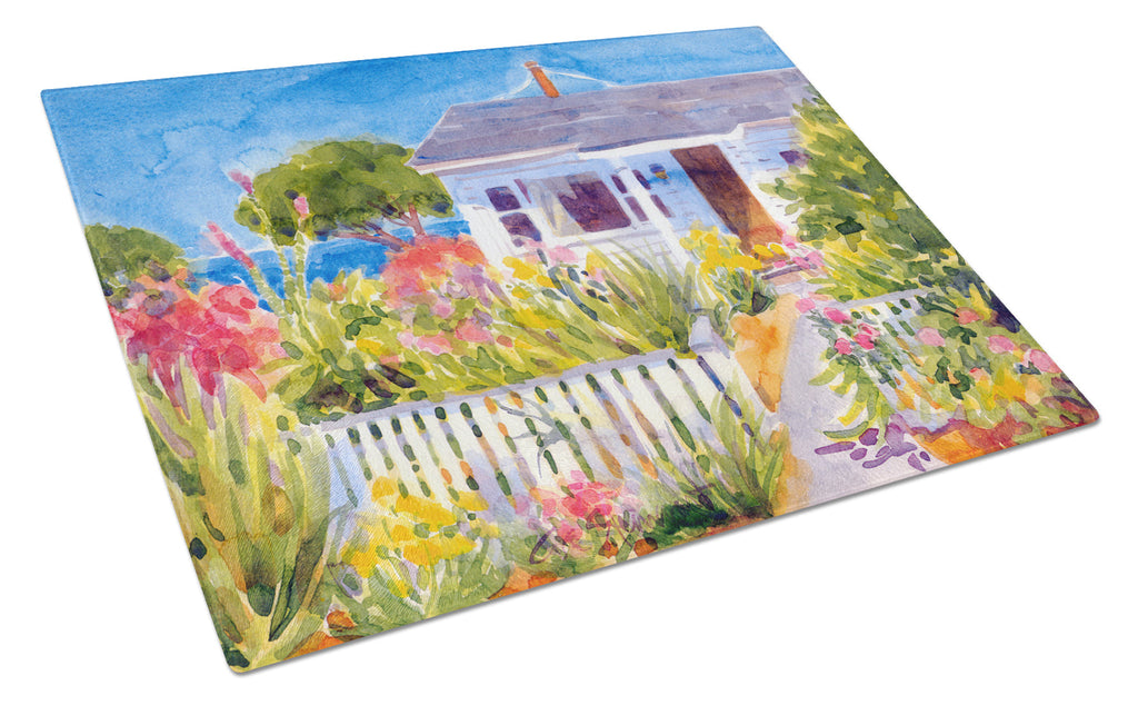 Seaside Beach Cottage Cutting Board Tempered Glass Kitchen Cutting Surface, Heat Resistant Chopping, Non-Slip Feet, Food Prep & Serving