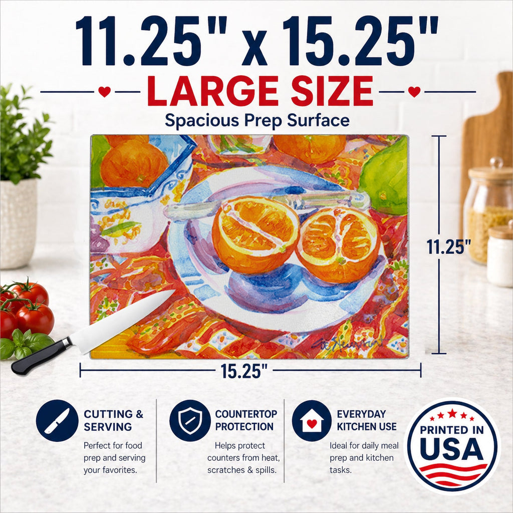 Florida Oranges Sliced for breakfast Cutting Board Tempered Glass Kitchen Cutting Surface, Heat Resistant Chopping, Non-Slip Feet, Food Prep & Serving