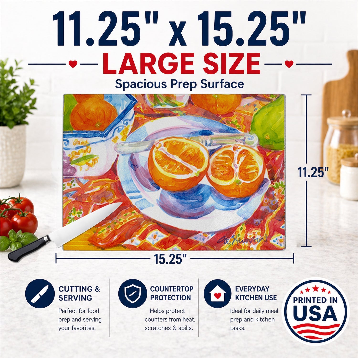 Florida Oranges Sliced for breakfast Cutting Board Tempered Glass Kitchen Cutting Surface, Heat Resistant Chopping, Non-Slip Feet, Food Prep & Serving