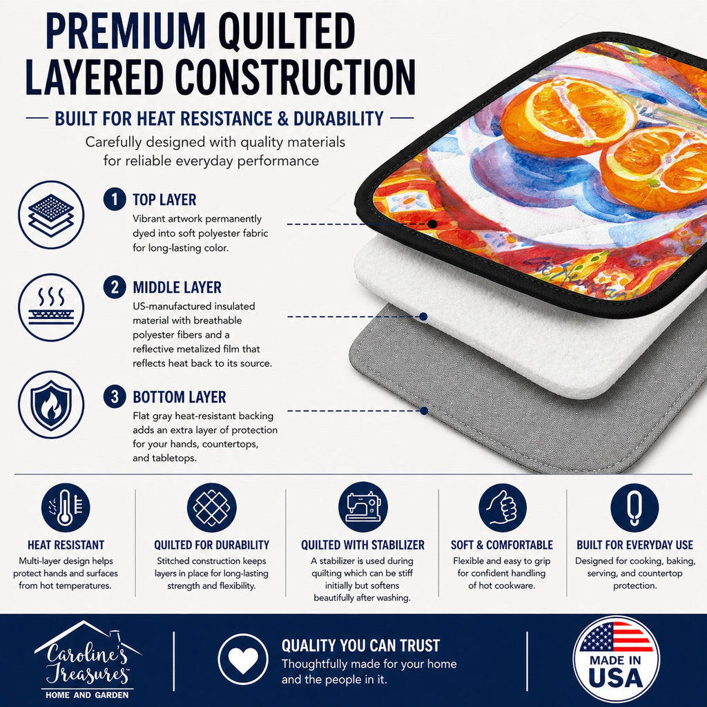 Florida Oranges Sliced for breakfast Pot Holder Set of 2 Heat Resistant Quilted Hot Pads 7.5 x 7.5 Inch, Insulated Kitchen Trivets for Cooking & Baking