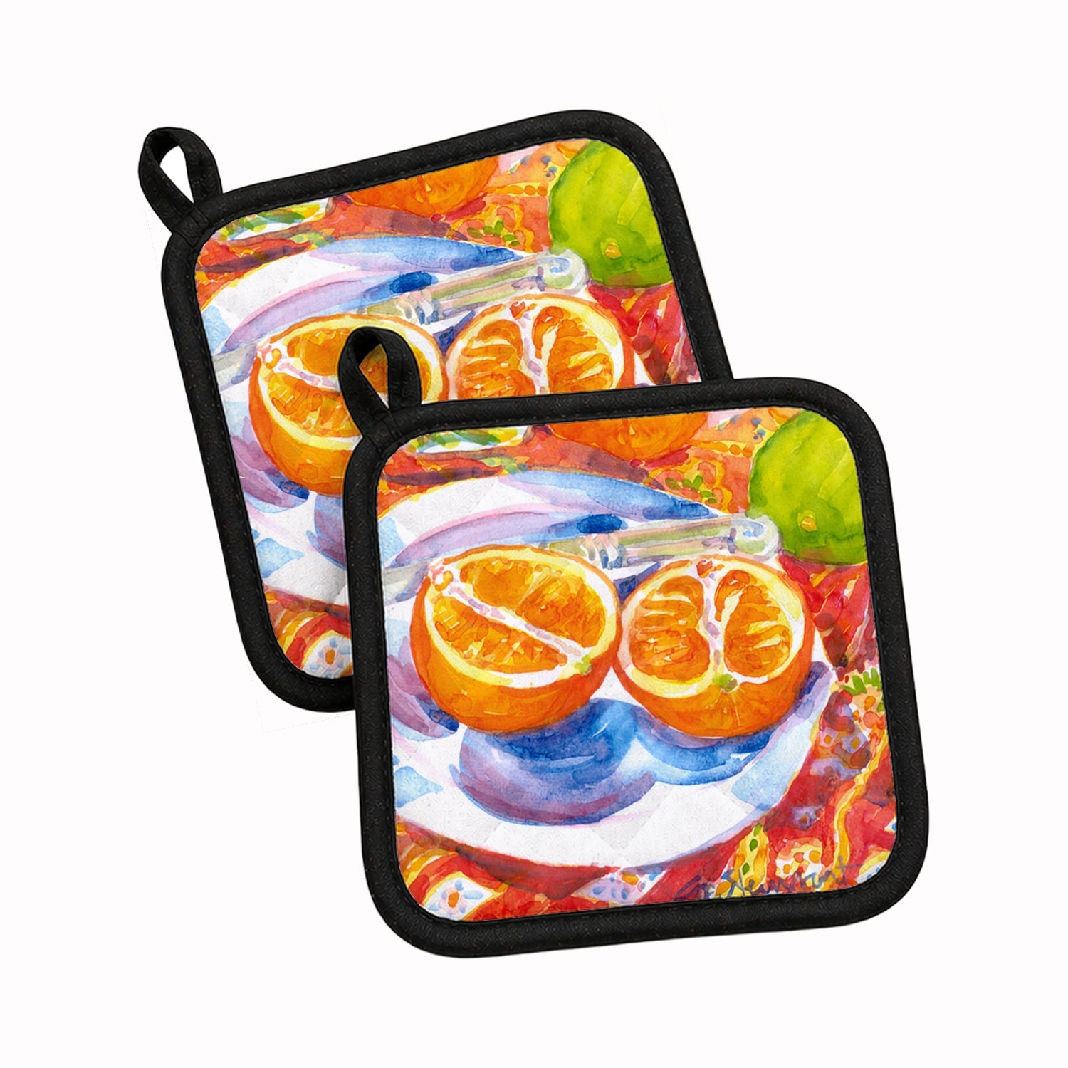 Florida Oranges Sliced for breakfast Pot Holder Set of 2 Heat Resistant Quilted Hot Pads 7.5 x 7.5 Inch, Insulated Kitchen Trivets for Cooking & Baking