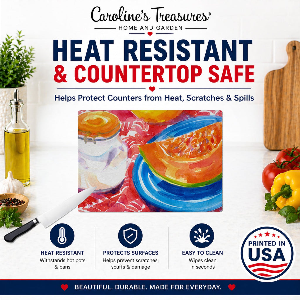 A Slice of Cantelope Cutting Board Tempered Glass Kitchen Cutting Surface, Heat Resistant Chopping, Non-Slip Feet, Food Prep & Serving