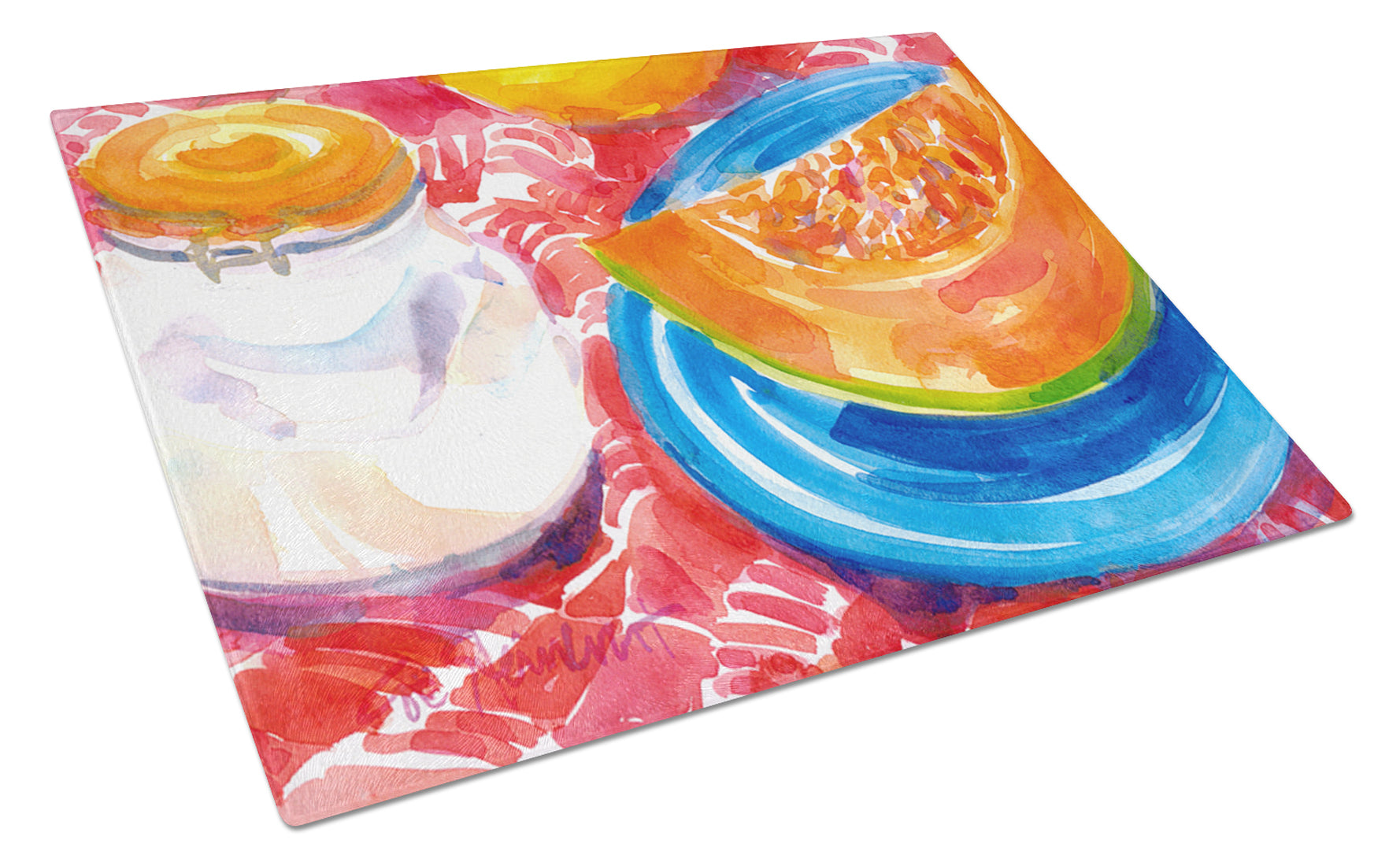 A Slice of Cantelope Cutting Board Tempered Glass Kitchen Cutting Surface, Heat Resistant Chopping, Non-Slip Feet, Food Prep & Serving