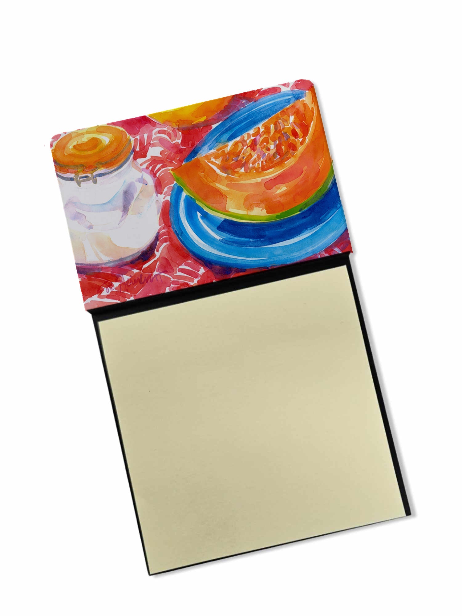 A Slice of Cantelope Watercolor Sticky Note Holder Refillable Dispenser Desk Accessory 3x3 Pad Gift