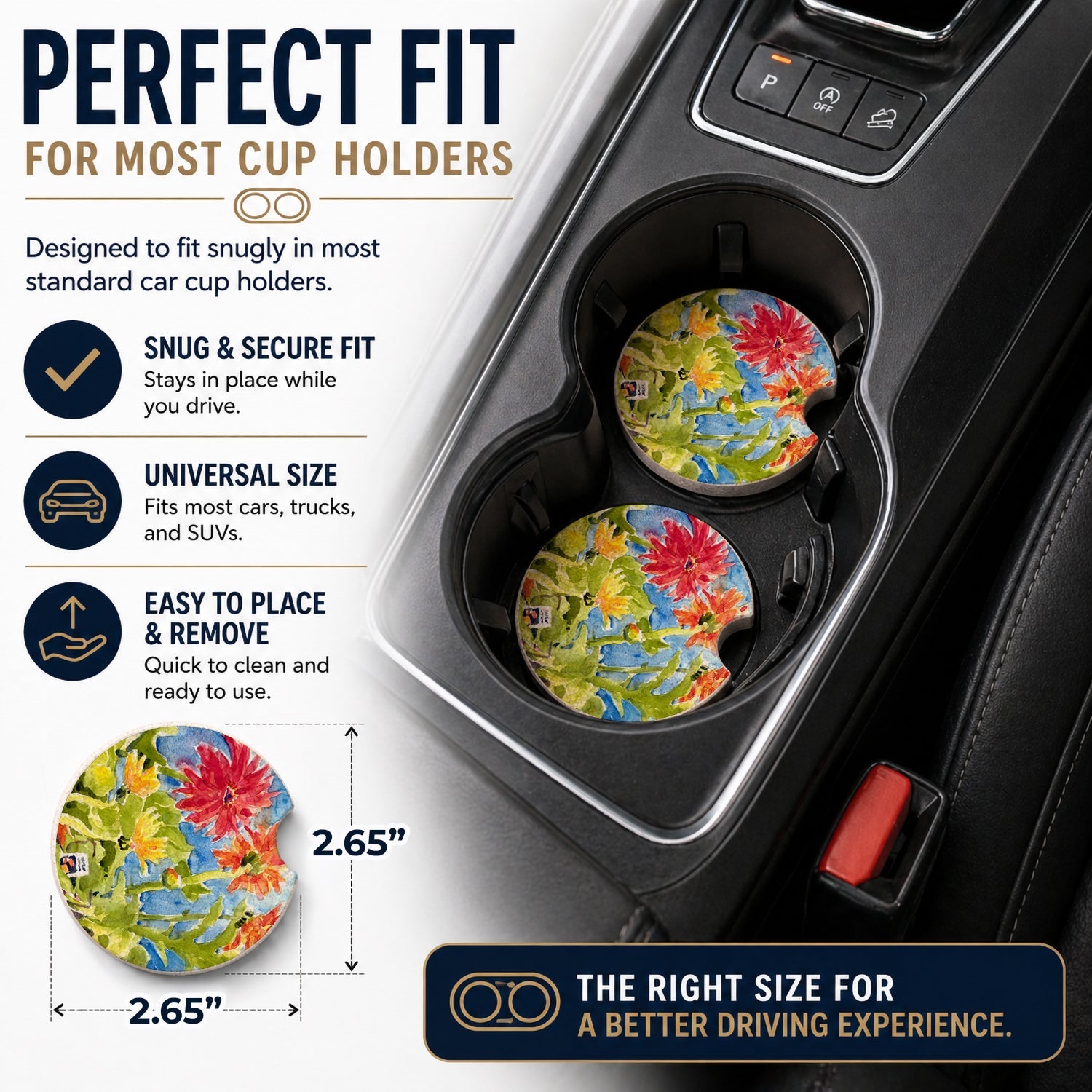 Flower - Gerber Daisies Set of 2 Cup Holder Car Coasters Absorbent Round Sandstone Coasters Gifts for Men or Women, 2.5, Multicolor