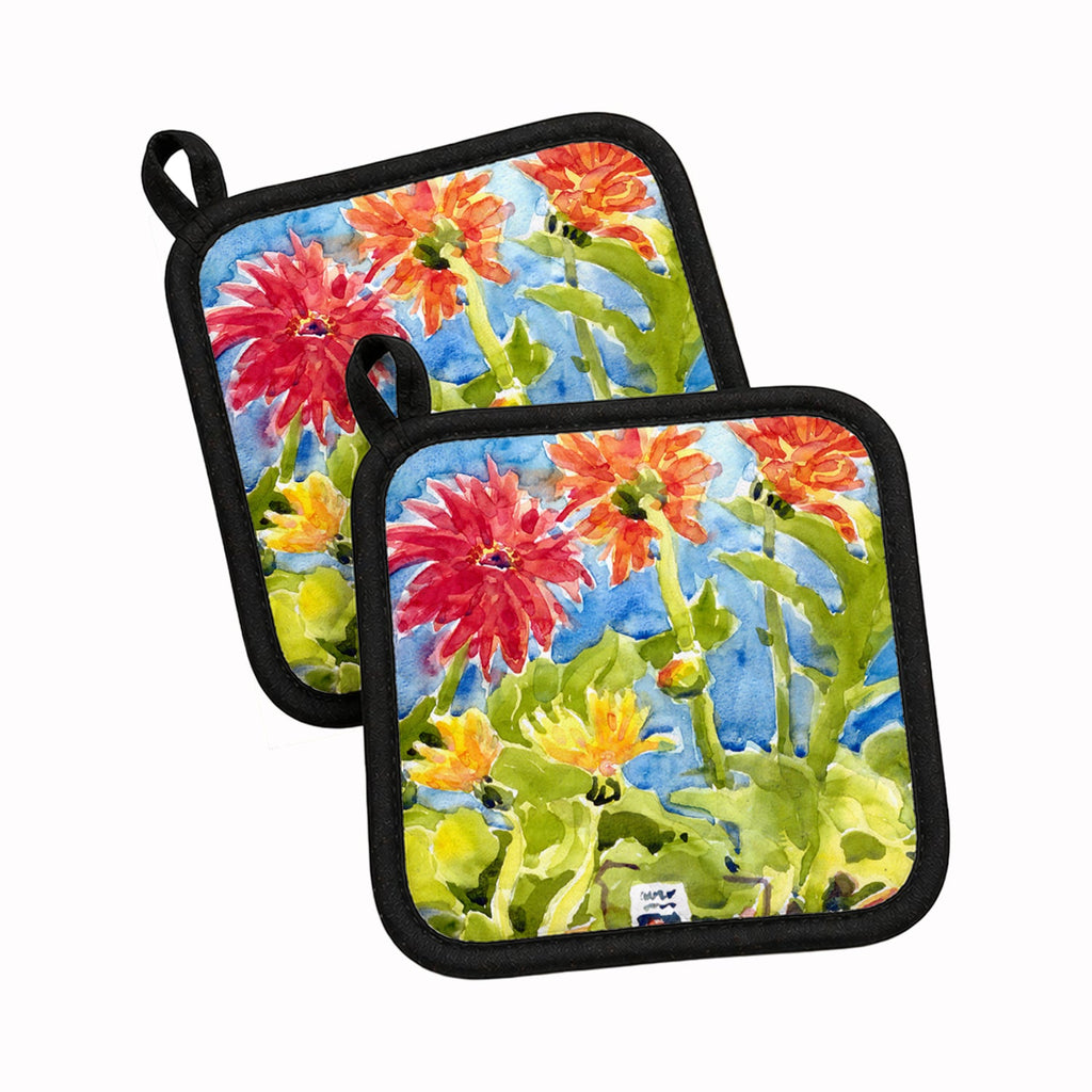 Flower - Gerber Daisies Pot Holder Set of 2 Heat Resistant Quilted Hot Pads 7.5 x 7.5 Inch, Insulated Kitchen Trivets for Cooking & Baking