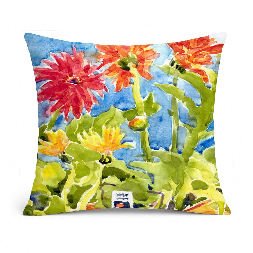 Flower - Gerber Daisies Decorative Throw Pillow 14x14 Indoor Outdoor Accent Cushion, Fabric Cover with Insert for Sofa, Bed, Porch & Living Room