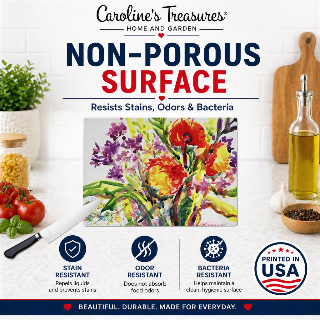 Flower Cutting Board Tempered Glass Kitchen Cutting Surface, Heat Resistant Chopping, Non-Slip Feet, Food Prep & Serving