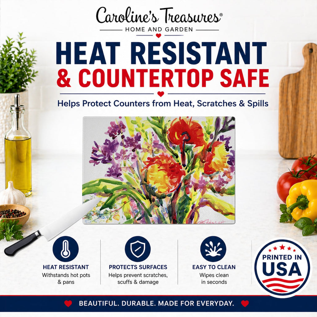 Flower Cutting Board Tempered Glass Kitchen Cutting Surface, Heat Resistant Chopping, Non-Slip Feet, Food Prep & Serving