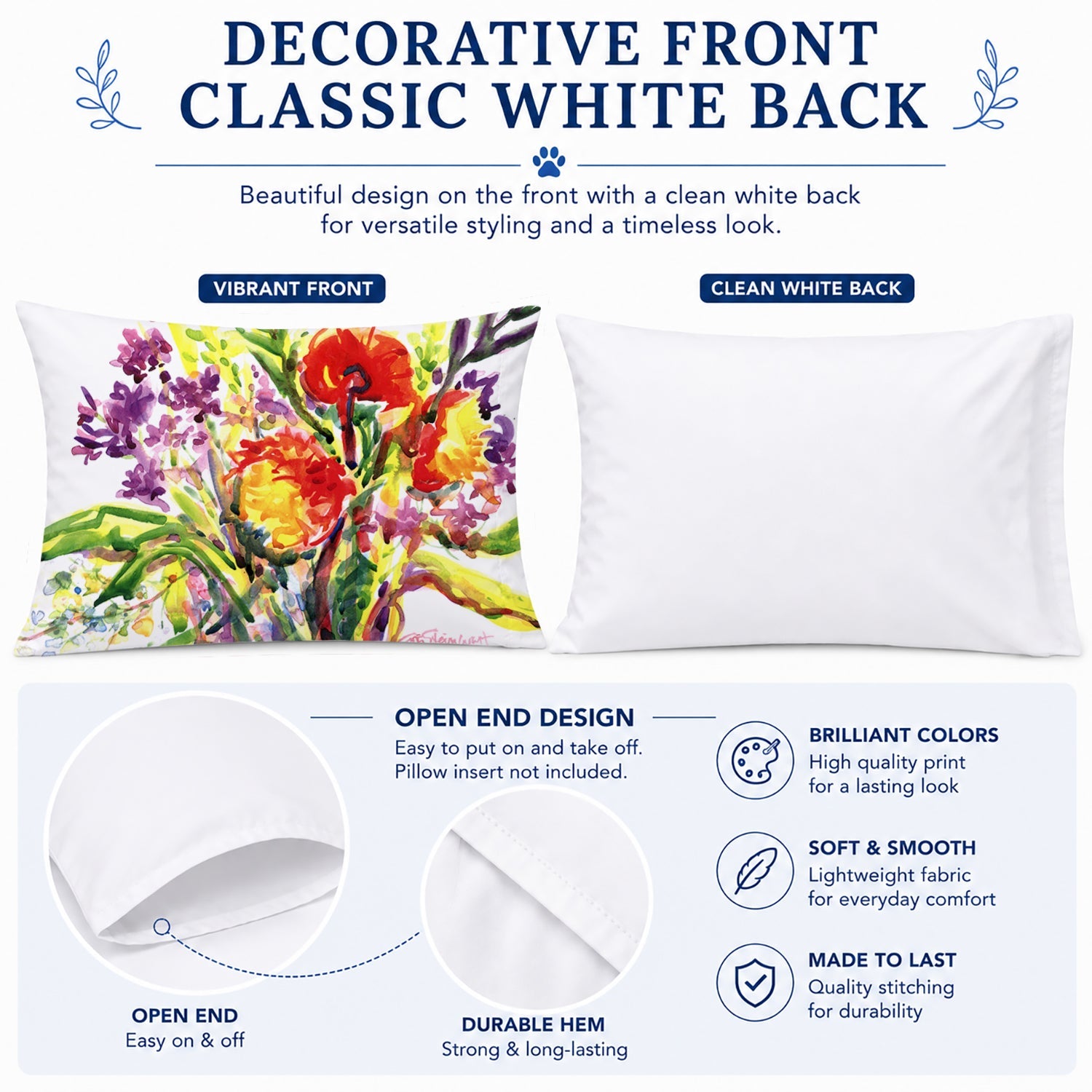 Flower Standard Pillowcase Lightweight Super Soft Easy Care Decorative Artwork Pillowcase, Standard