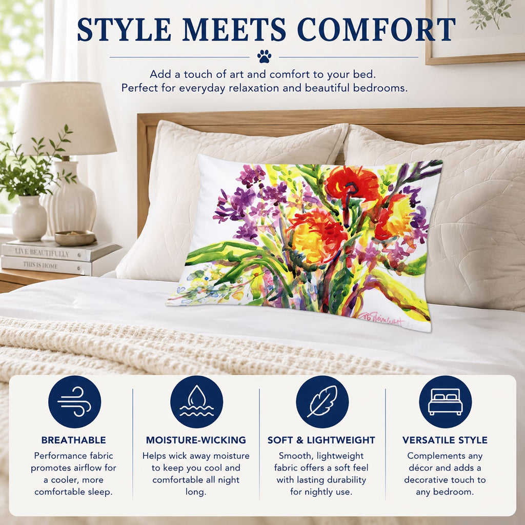 Flower Standard Pillowcase Lightweight Super Soft Easy Care Decorative Artwork Pillowcase, Standard
