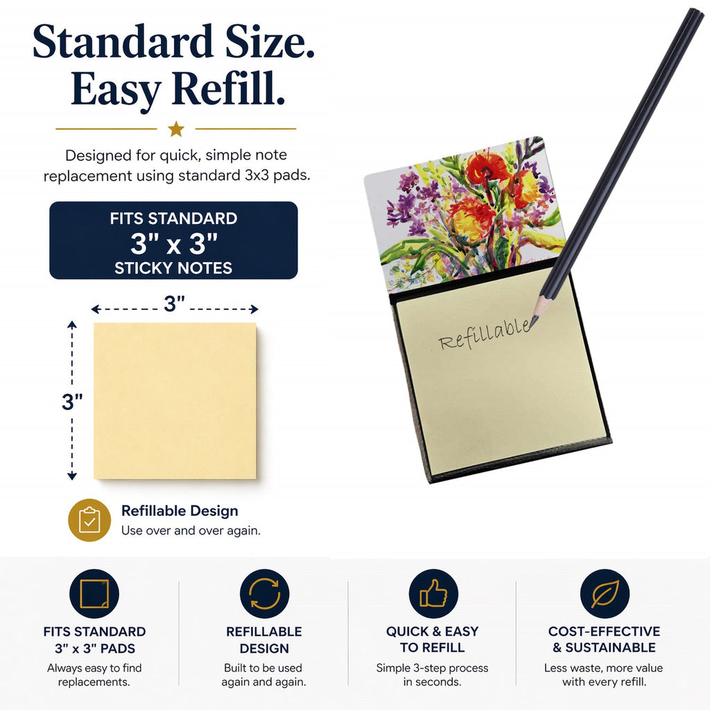 Flower Watercolor Sticky Note Holder Refillable Dispenser Desk Accessory 3x3 Pad Gift