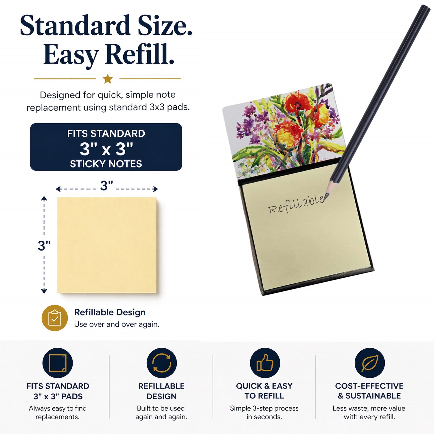 Flower Watercolor Sticky Note Holder Refillable Dispenser Desk Accessory 3x3 Pad Gift