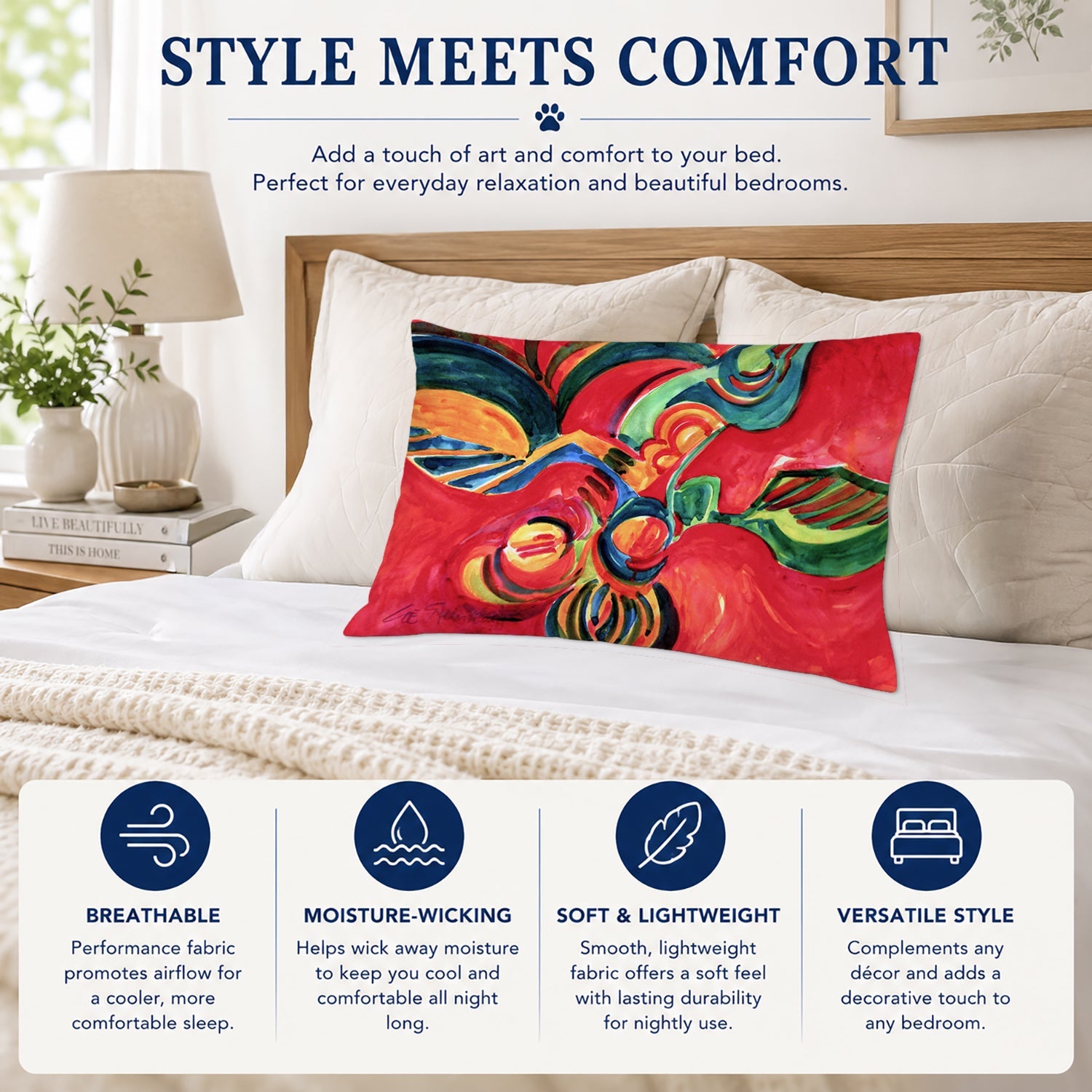 Red Flowers and berries Standard Pillowcase Lightweight Super Soft Easy Care Decorative Artwork Pillowcase, Standard