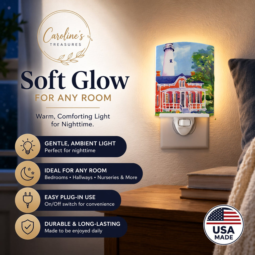 Lighthouse Ceramic Night Light Compact, UL-Certified, Ideal for Bedroom, Bathroom, Nursery, Hallway, Kitchen, 6x4x3, Multicolor