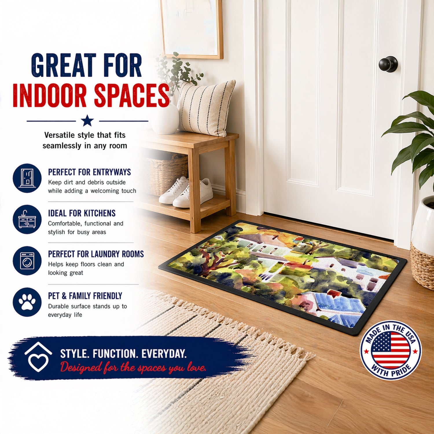 Houses Doormat Indoor Outdoor 24H X 36W Front Door Mat Rugs for Entryway, Non Slip Washable Low Pile,