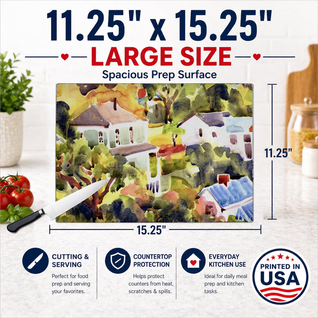 Houses Cutting Board Tempered Glass Kitchen Cutting Surface, Heat Resistant Chopping, Non-Slip Feet, Food Prep & Serving