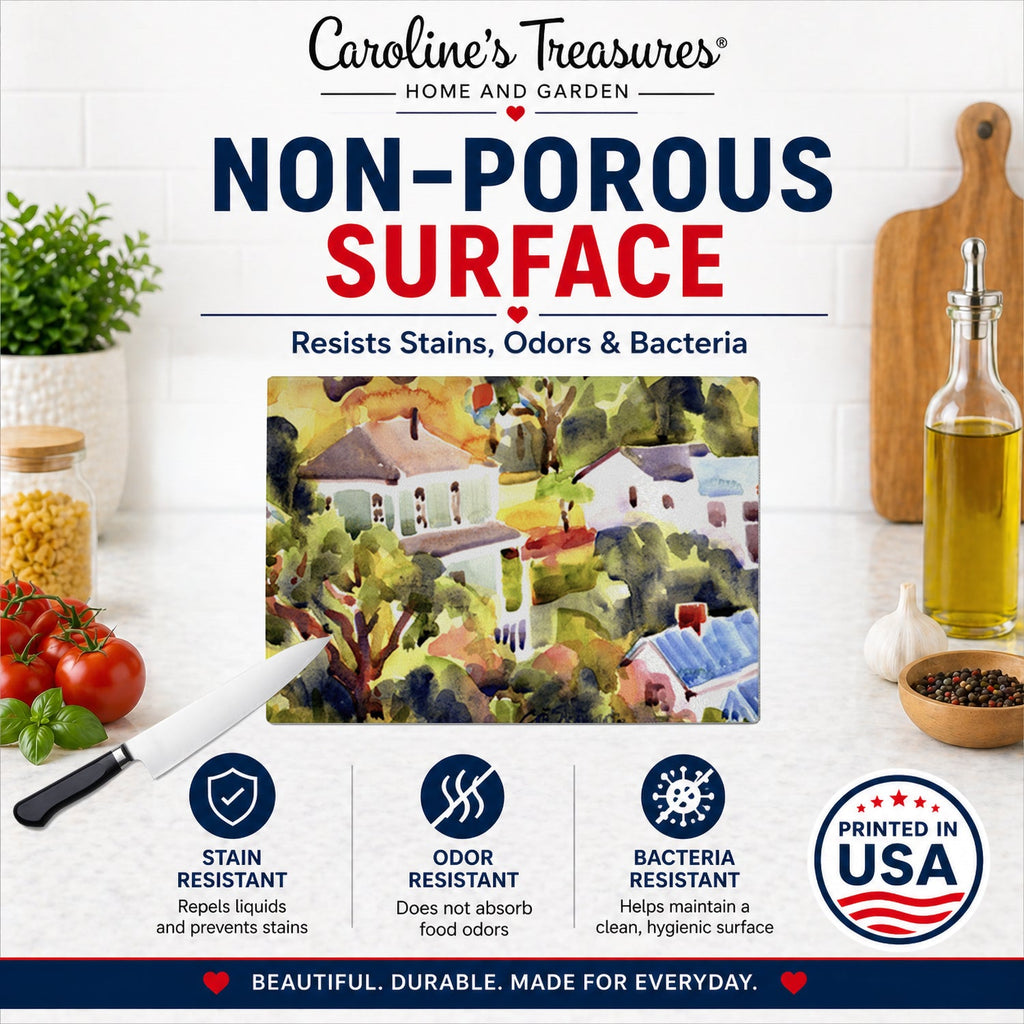 Houses Cutting Board Tempered Glass Kitchen Cutting Surface, Heat Resistant Chopping, Non-Slip Feet, Food Prep & Serving