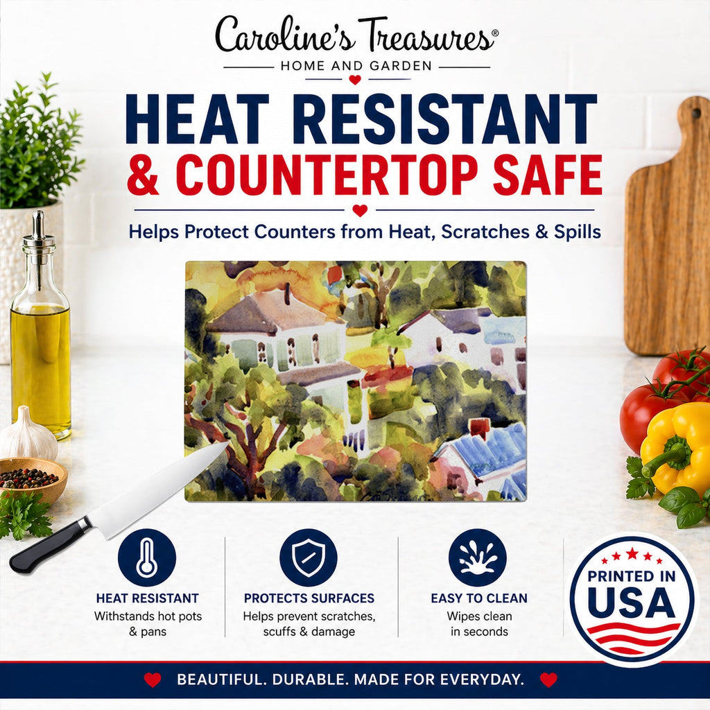 Houses Cutting Board Tempered Glass Kitchen Cutting Surface, Heat Resistant Chopping, Non-Slip Feet, Food Prep & Serving