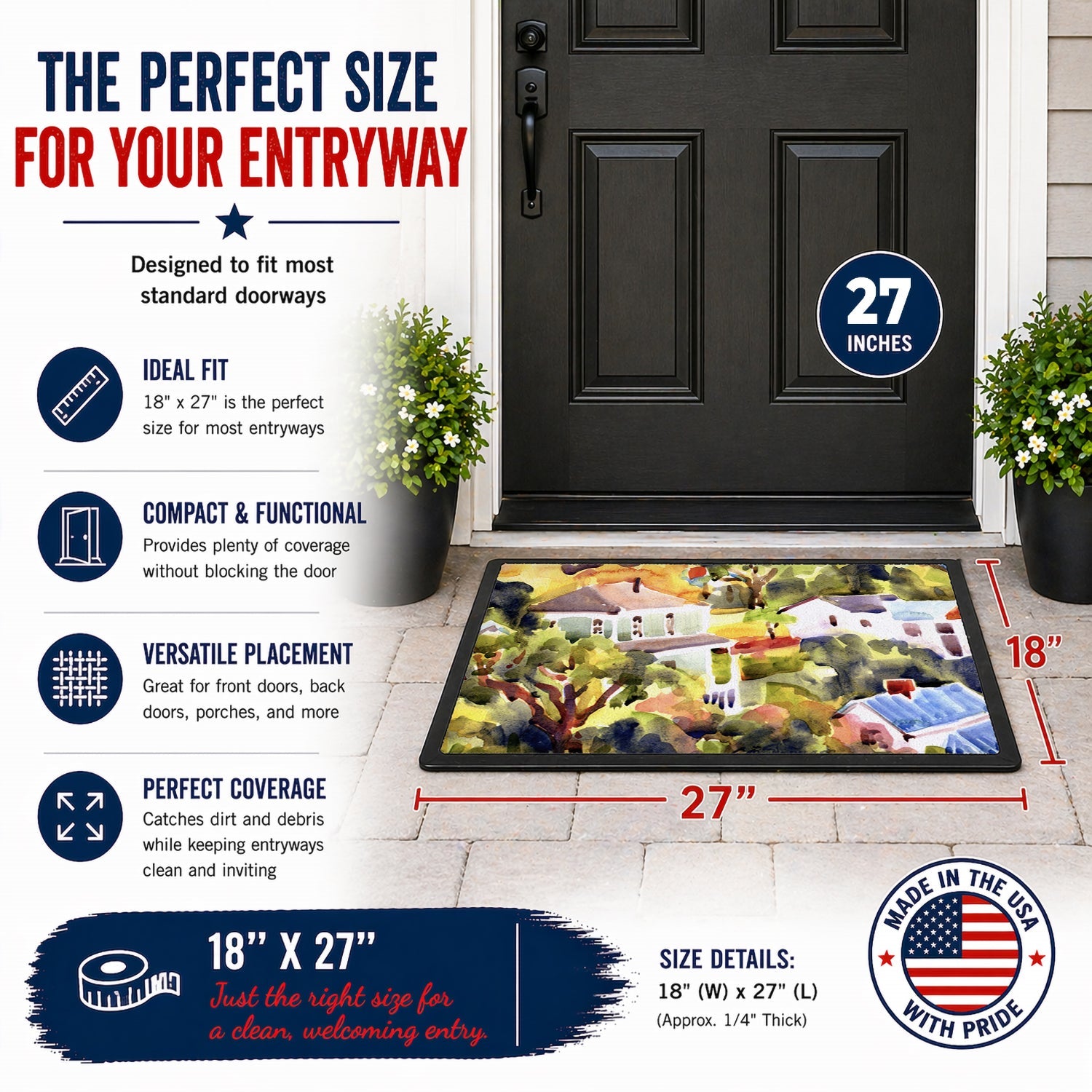 Houses Doormat Indoor Outdoor 18H X 27W Front Door Mat Rugs for Entryway, Non Slip Washable