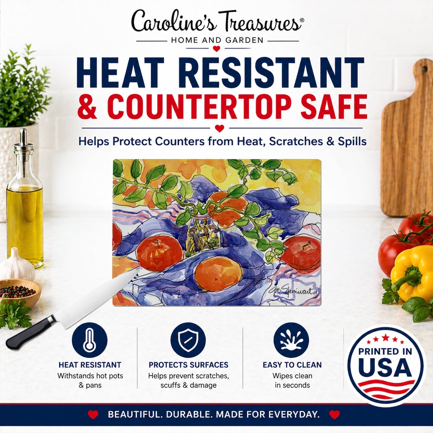 Apples Cutting Board Tempered Glass Kitchen Cutting Surface, Heat Resistant Chopping, Non-Slip Feet, Food Prep & Serving