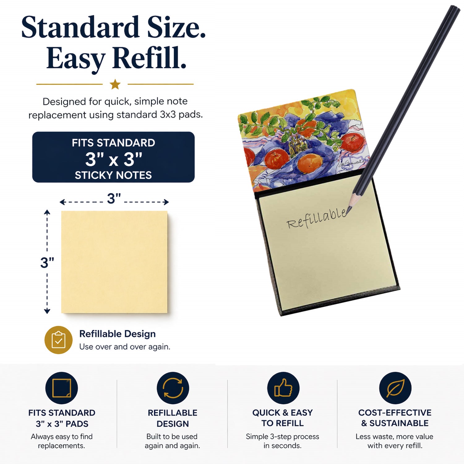 Apples Watercolor Sticky Note Holder Refillable Dispenser Desk Accessory 3x3 Pad Gift