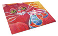 Big Red Cat at the fishbowl Cutting Board Tempered Glass Kitchen Cutting Surface, Heat Resistant Chopping, Non-Slip Feet, Food Prep & Serving
