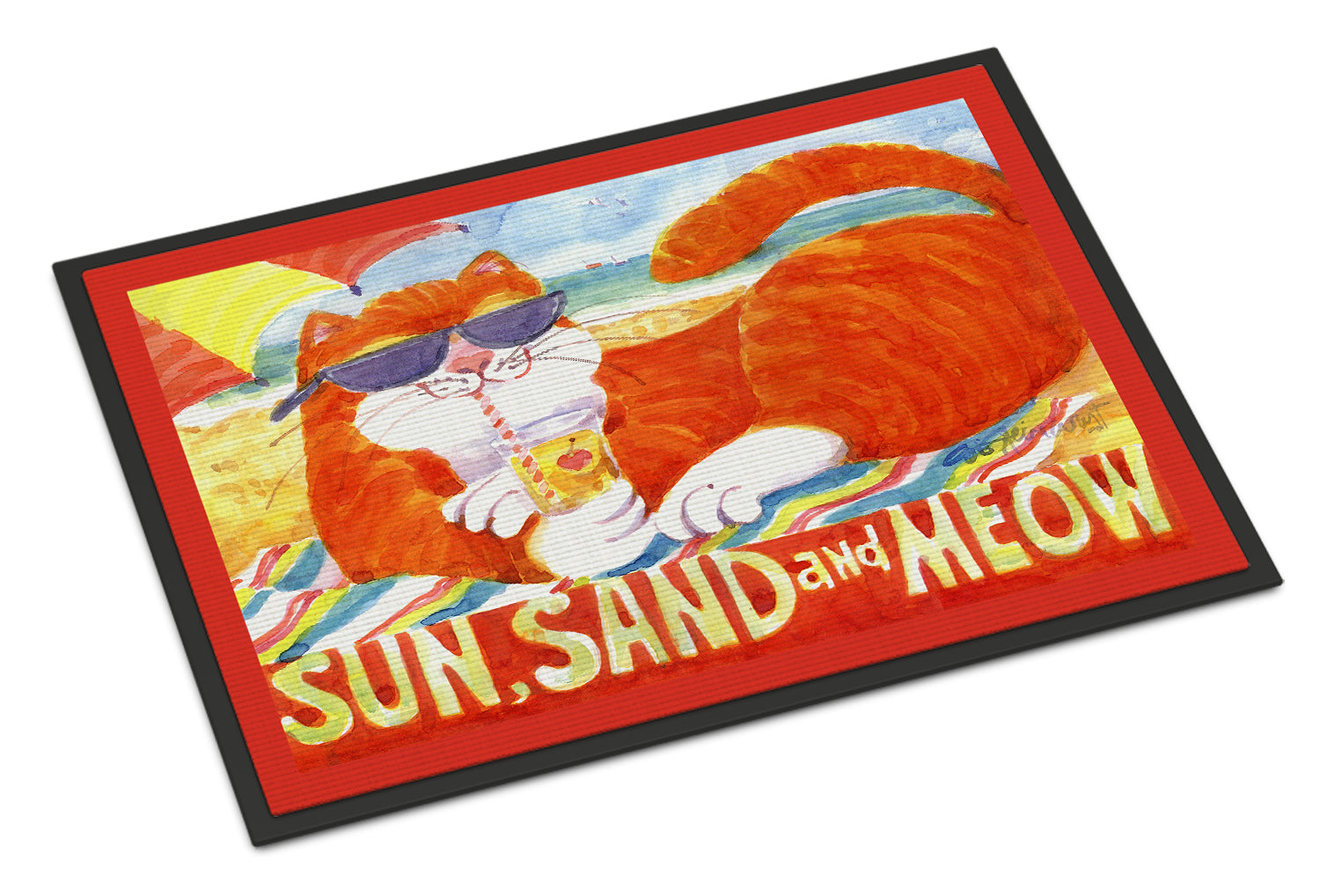 Orange Tabby at the beach Doormat Indoor Outdoor 18H X 27W Front Door Mat Rugs for Entryway, Non Slip Washable