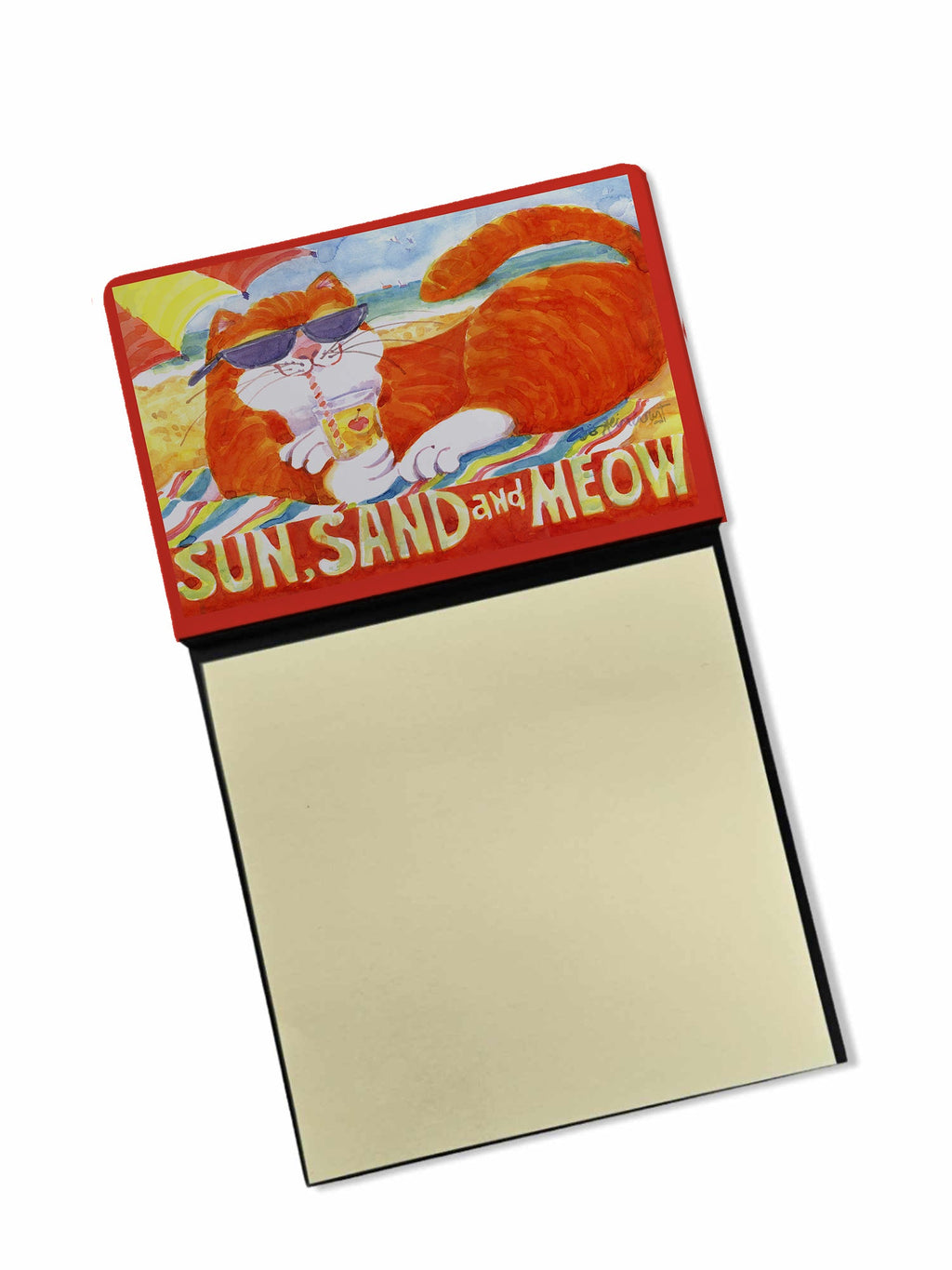 Orange Tabby at the beach Watercolor Sticky Note Holder Refillable Dispenser Desk Accessory 3x3 Pad Gift