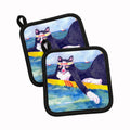 Black and white Cat Surfin Bird Pot Holder Set of 2 Heat Resistant Quilted Hot Pads 7.5 x 7.5 Inch, Insulated Kitchen Trivets for Cooking & Baking
