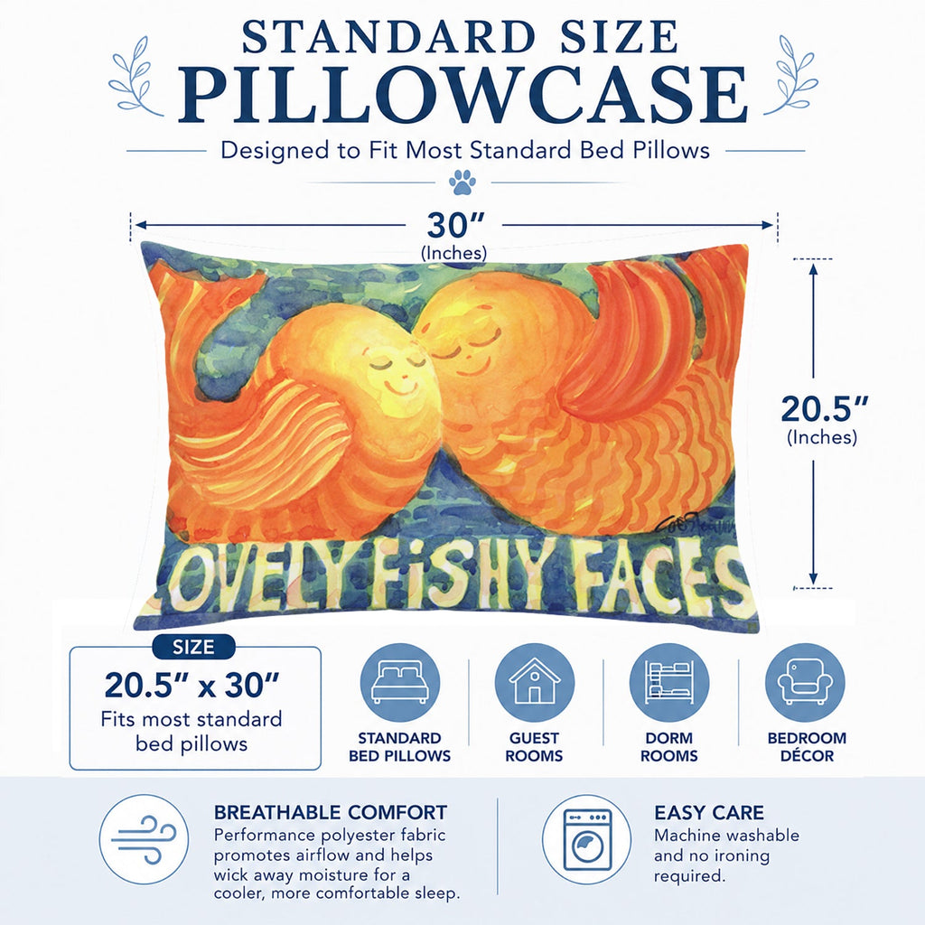 Fish - Kissing Fish Standard Pillowcase Lightweight Super Soft Easy Care Decorative Artwork Pillowcase, Standard