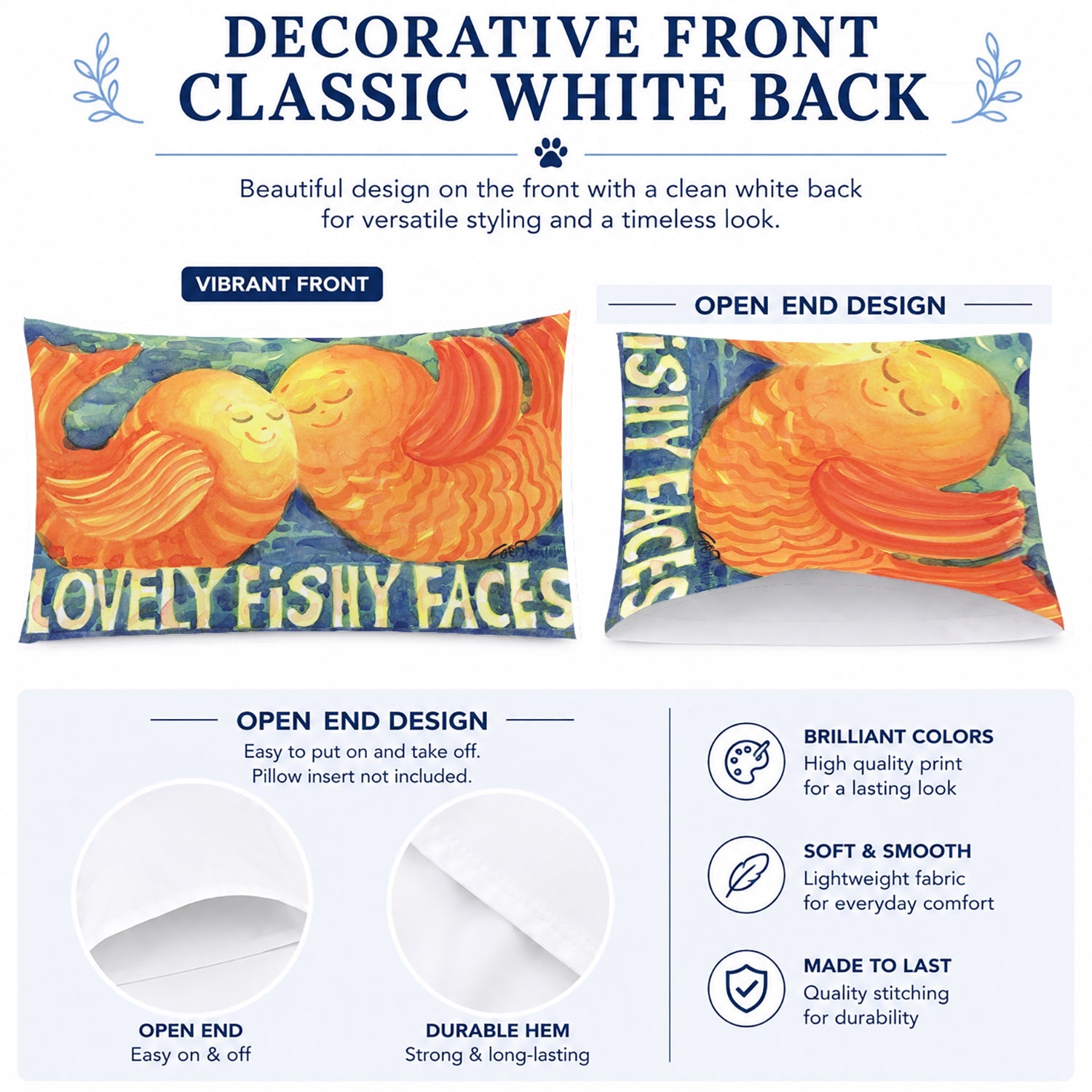 Fish - Kissing Fish Standard Pillowcase Lightweight Super Soft Easy Care Decorative Artwork Pillowcase, Standard